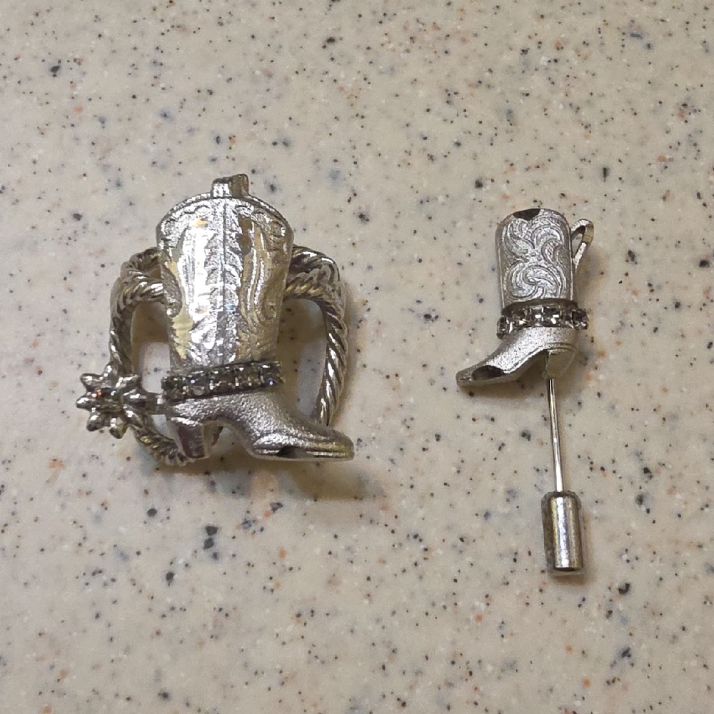 Silver Cowboy Boot Scarf Slider and Pin Set